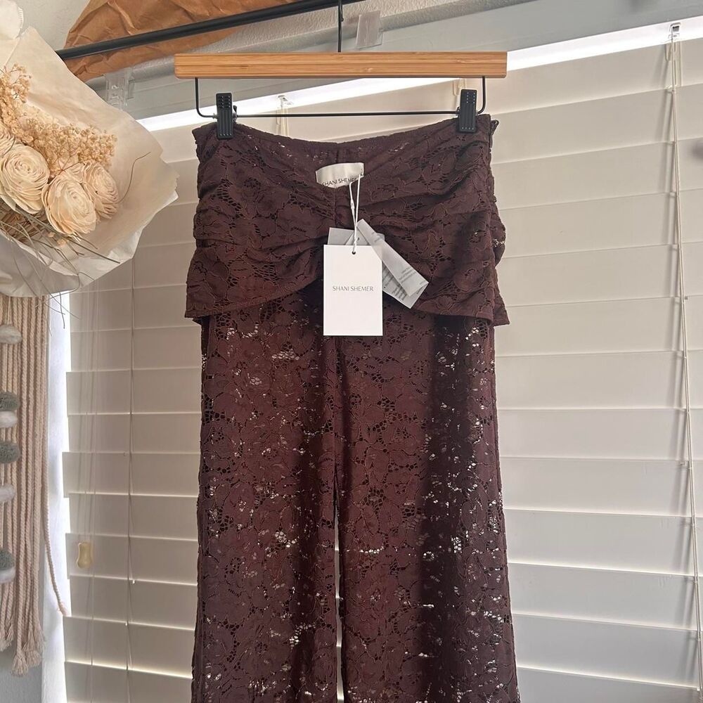 Shani Shemer Madison Lace Pants Espresso Brown NWT XS Luxury Resort Boho - Picture 4 of 7